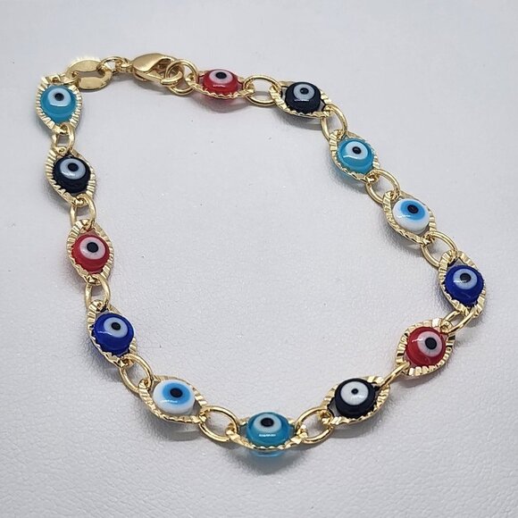 Brand New Brazilian 18k Gold Filled Multi Color Evil Eye Bracelet - Picture 2 of 5